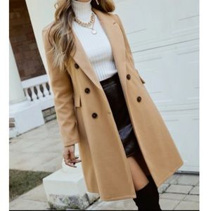 Boho tan camel double breasted coat